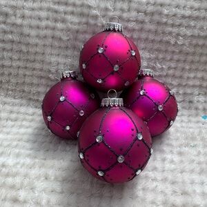 Designer GLASS Elegant Fusia Holiday Ornaments Set 4